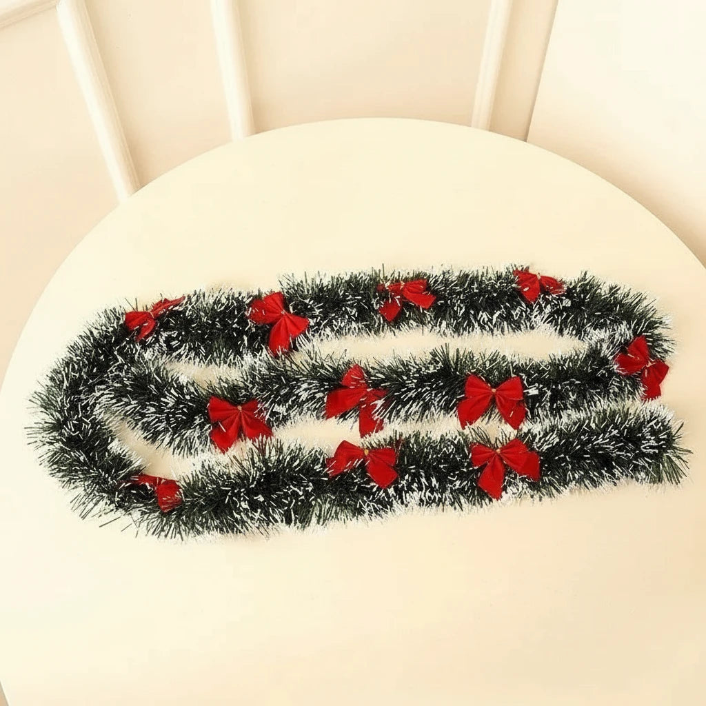 Guirlande de Noël Effet Neige avec Nœuds Rouges,dorée,argenté