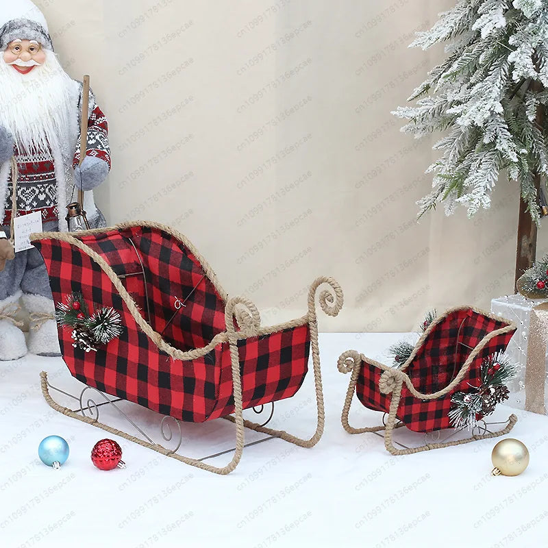 Traîneau de Noël  Carreaux Rouges (Lot de 2)