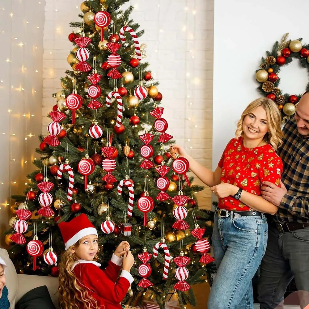 Lot de Décorations de Sapin Rouge et Blanc (30 pièces)