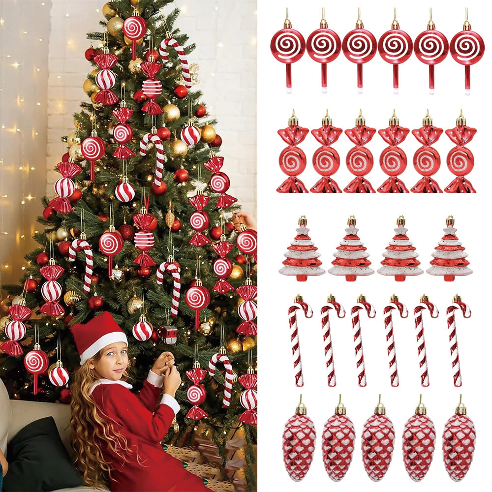 Lot de Décorations de Sapin Rouge et Blanc (30 pièces)